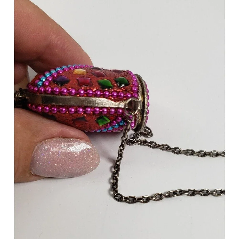 Vintage Tibetan Metal Cash Pill Stash Pouch Red Amulet Tincture Dangler 32" RARE - Picture 10 of 15